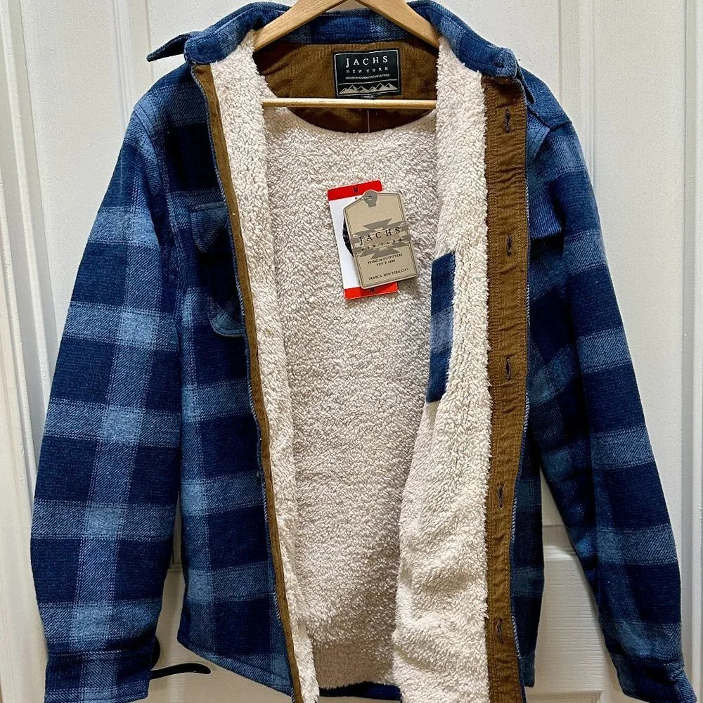 Jachs New York Men's Wool Blend Jacket Size M Blue Plaid Sherpa Lined Ragged NEW - Picture 12 of 14